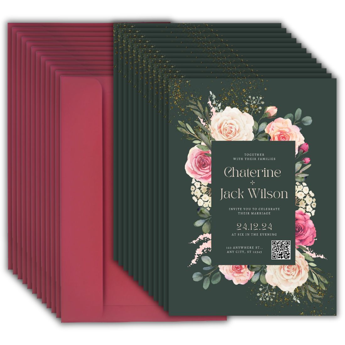 Wedding Invitation Cards with Envelopes | Customised Pack of 12 | One side Printed