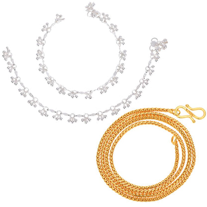 Silver Plated Anklets & 22 inch Gold Plated Chain