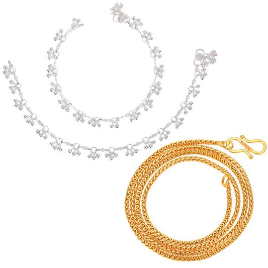 Silver Plated Anklets & 22 inch Gold Plated Chain