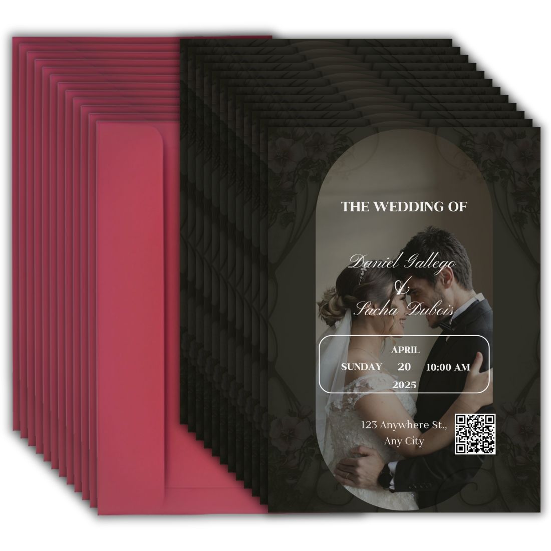 Wedding Invitation Card with Couple Photo | Customised Pack of 12 | One side Printed | Envelopes Included