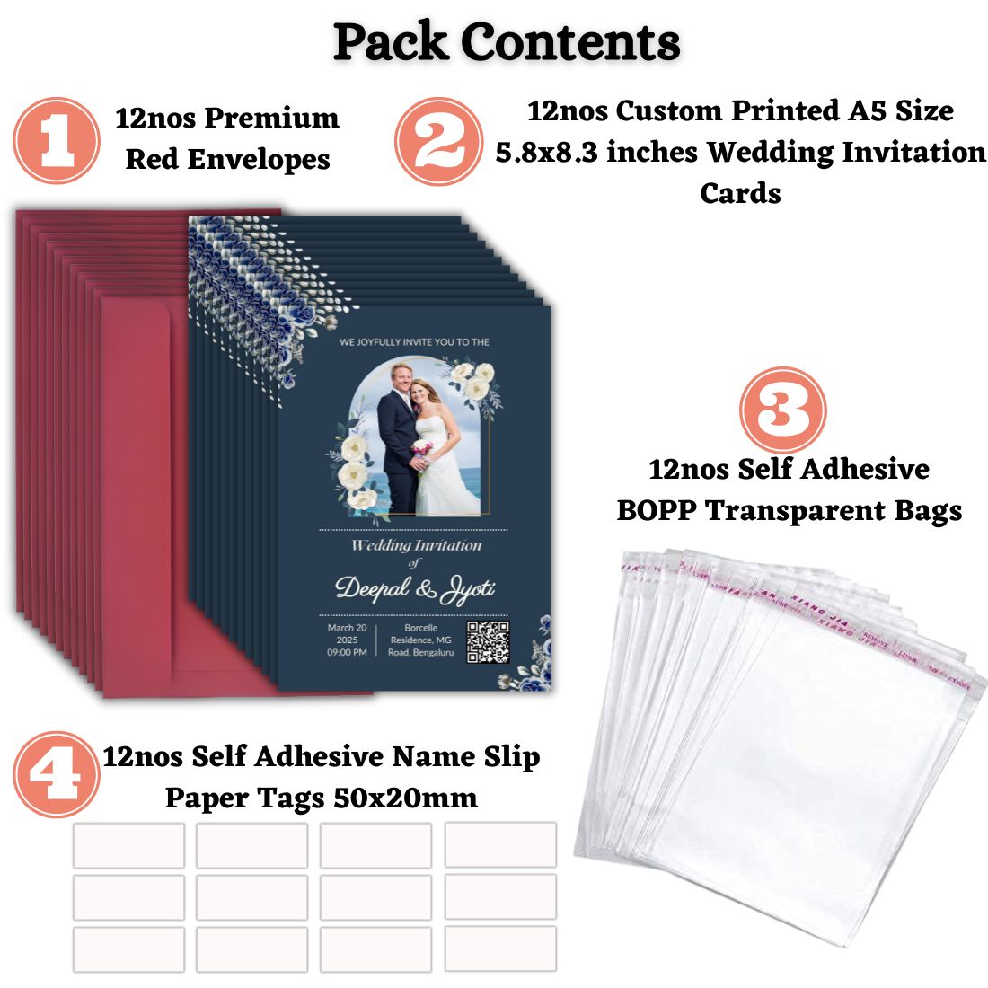 Wedding Invitation Card with Couple Photo | Customised Pack of 12 | One side Printed | Envelopes Included