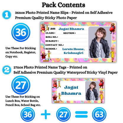 Kids Photo Name Slips & Tags | Pack of 63 | 36 Name Slips & 27 Tags