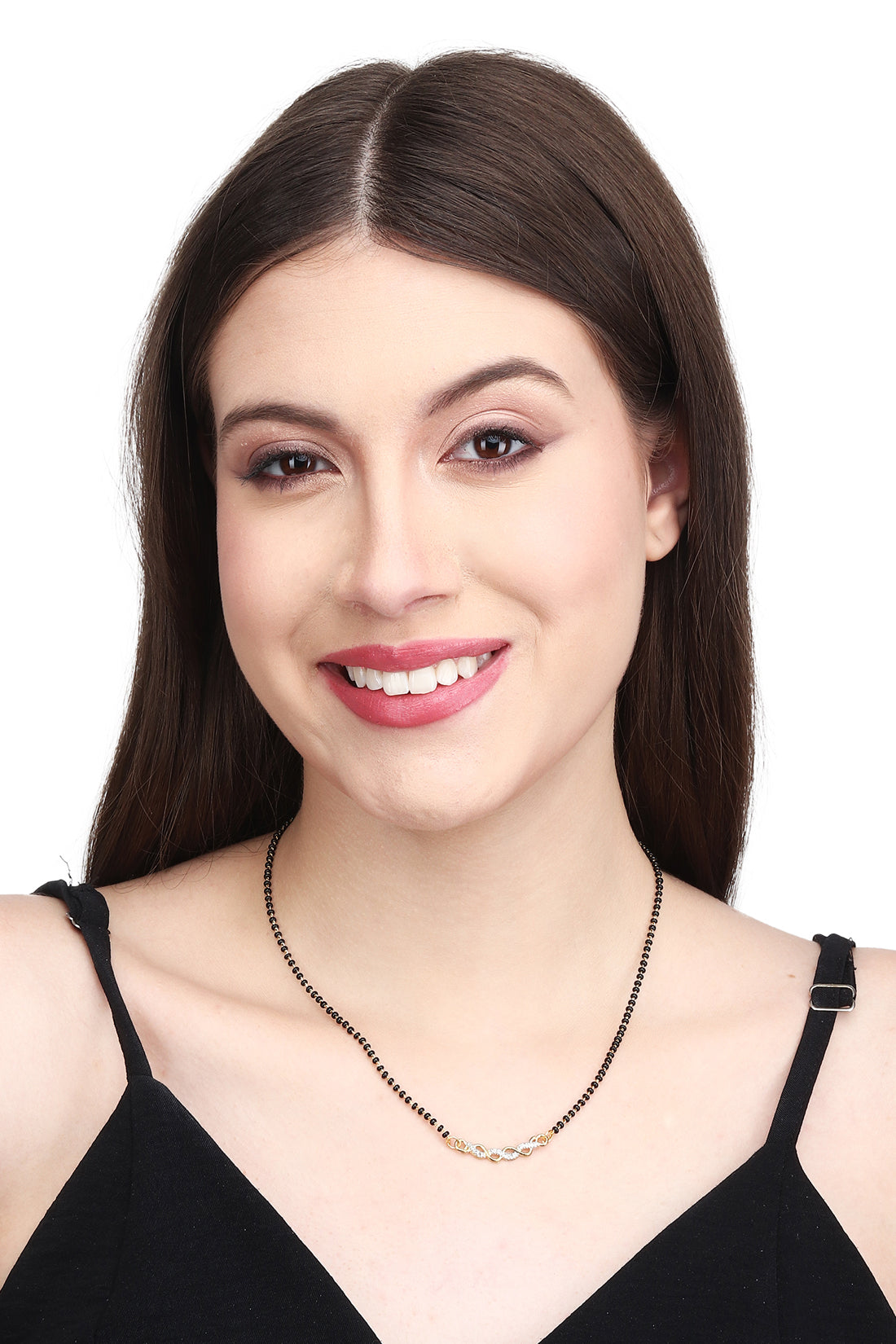 Gold Plated AD Mangalsutra with Black Beads