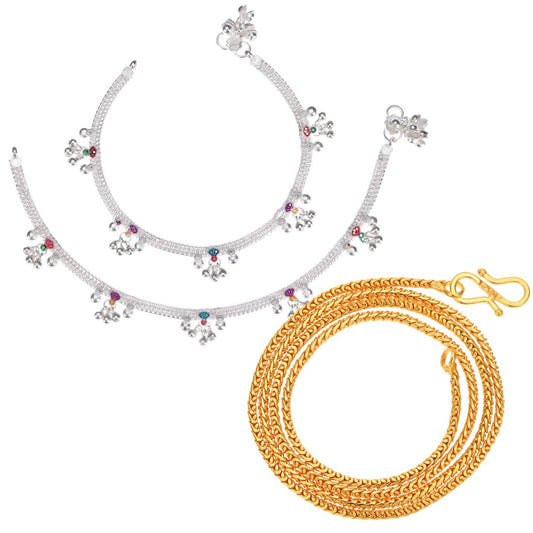 Silver Plated Anklets & 22 inch Gold Plated Chain