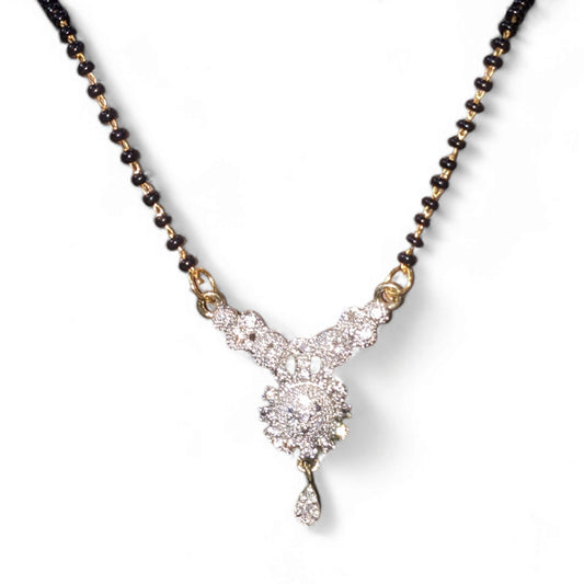 Gold Plated AD Mangalsutra with Black Beads