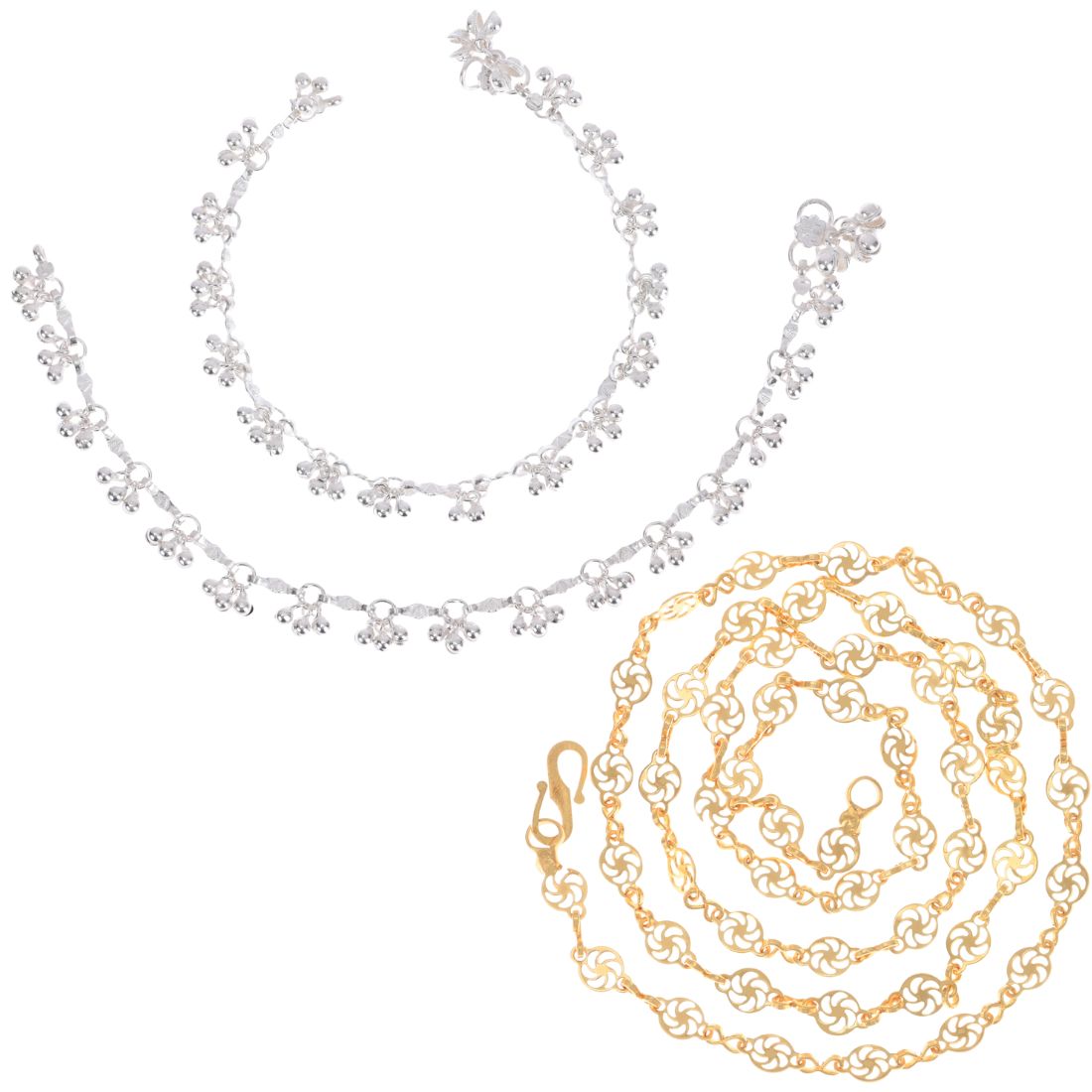 Silver Plated Anklets & 22 inch Gold Plated Chain