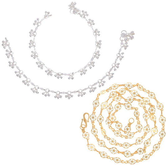 Silver Plated Anklets & 22 inch Gold Plated Chain