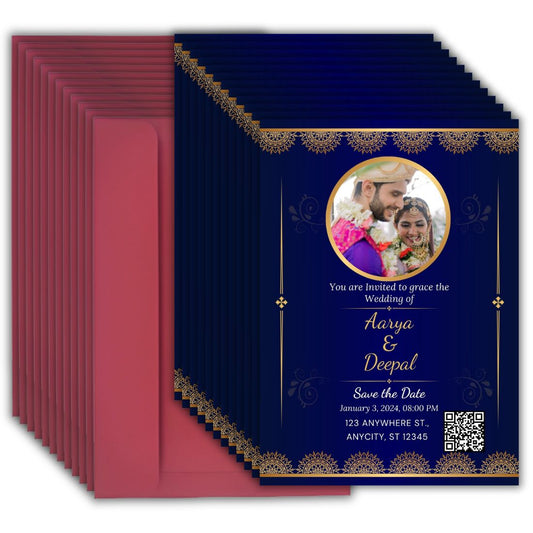 Wedding Invitation Card with Couple Photo | Customised Pack of 12 | One side Printed | Envelopes Included