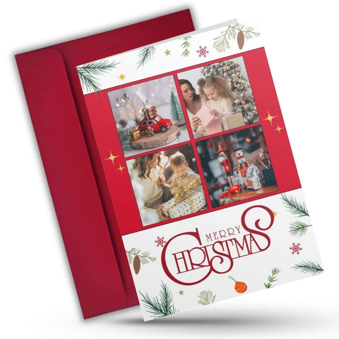 Christmas Photo Greeting Card with Inside Custom Text