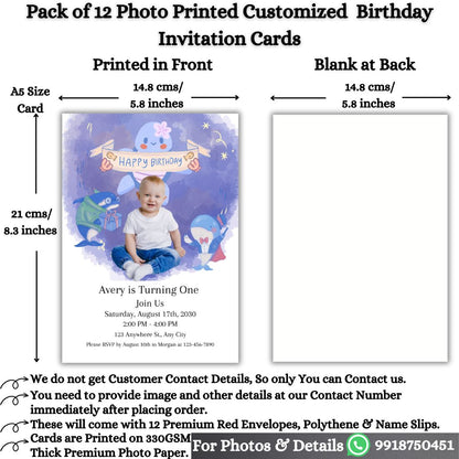 Custom Birthday Invitation Card for Kids with Envelopes | Pack of 12 | One side Printed