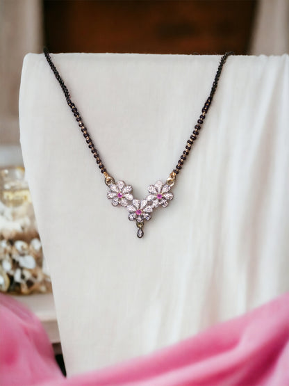 Gold Plated AD Mangalsutra with Black Beads