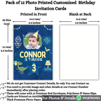 Custom Birthday Invitation Card for Kids with Envelopes | Pack of 12 | One side Printed