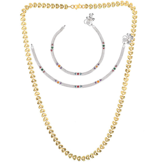 Silver Plated Anklets & 22 inch Gold Plated Chain