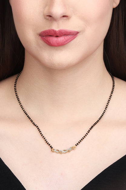 Gold Plated AD Mangalsutra with Black Beads