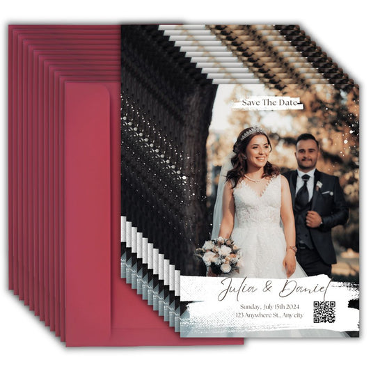 Wedding Invitation Card with Couple Photo | Customised Pack of 12 | One side Printed | Envelopes Included