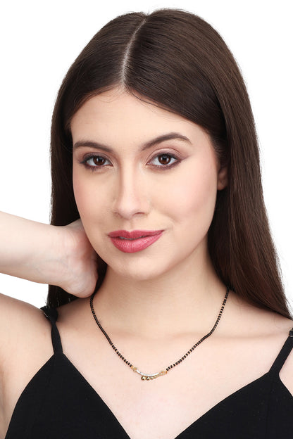 Gold Plated AD Mangalsutra with Black Beads