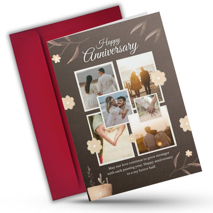 Customised Wedding Anniversary Greeting Card with Photos | Preprinted Inside Message