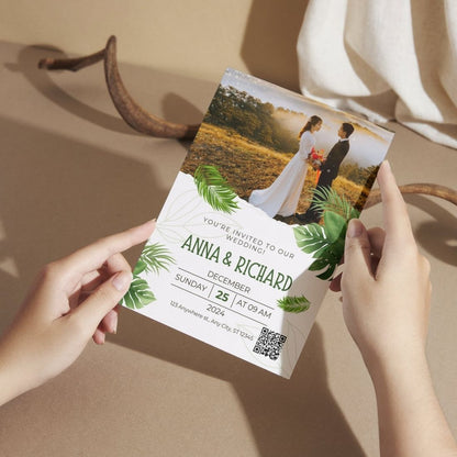 Wedding Invitation Card with Couple Photo | Customised Pack of 12 | One side Printed | Envelopes Included