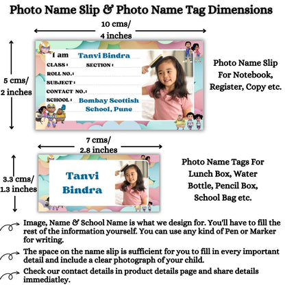 Kids Photo Name Slips & Tags | Pack of 63 | 36 Name Slips & 27 Tags