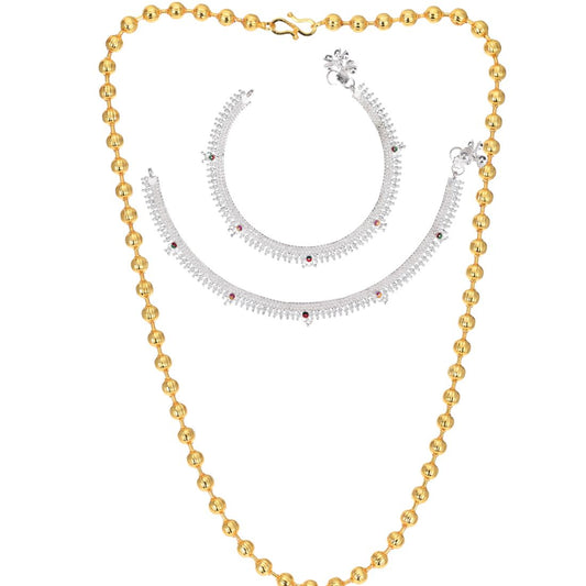 Silver Plated Anklets & 22 inch Gold Plated Chain