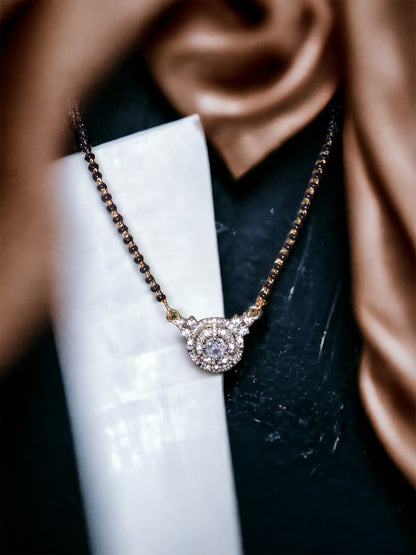 Gold Plated AD Mangalsutra with Black Beads