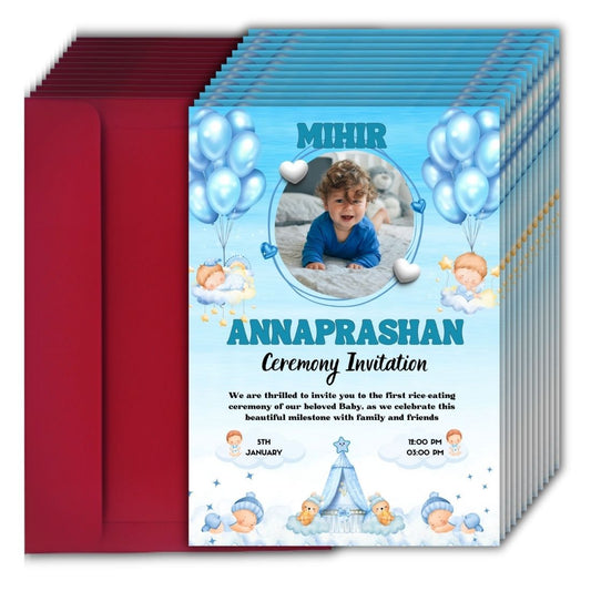 Customised Annaprashan Invitation Cards Pack of 12 , 5.8x8.3 Inch with Envelopes for Rice Ceremony