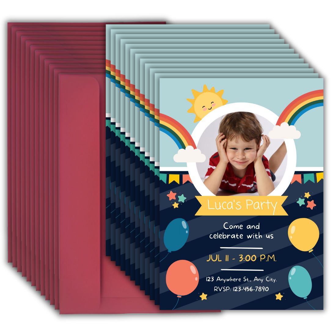 Custom Birthday Invitation Card for Kids with Envelopes | Pack of 12 | One side Printed