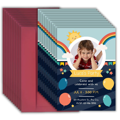 Custom Birthday Invitation Card for Kids with Envelopes | Pack of 12 | One side Printed