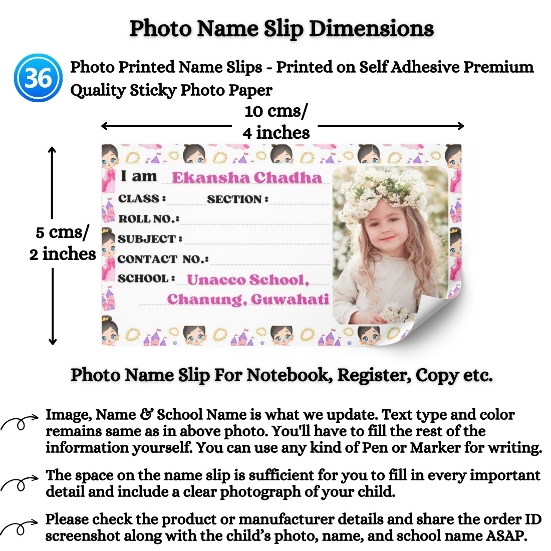 Kids Photo Name Slips Pack of 36