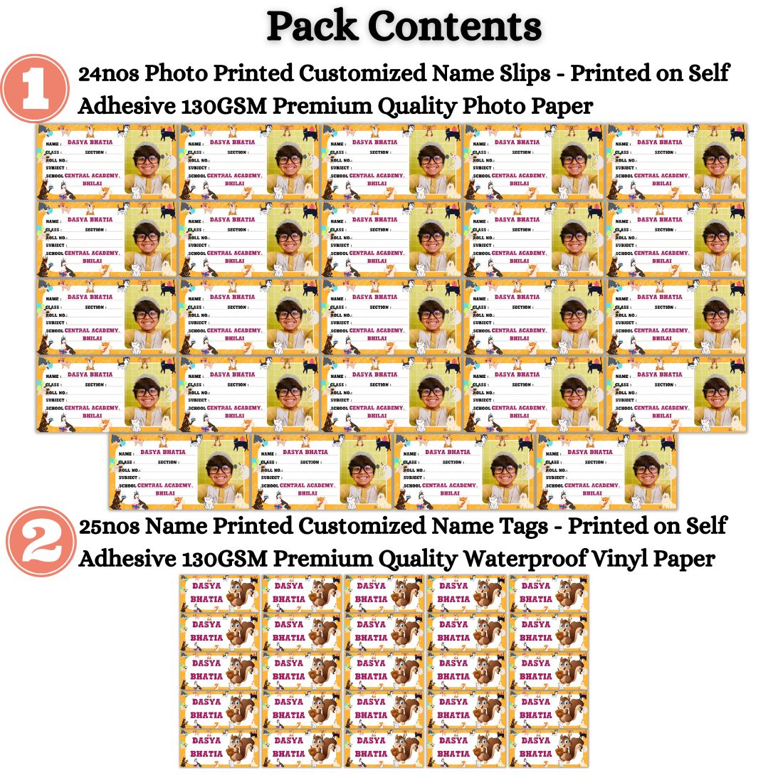 Kids Photo Name Slips & Tags | Pack of 49 | 24 Name Slips & 25 Tags