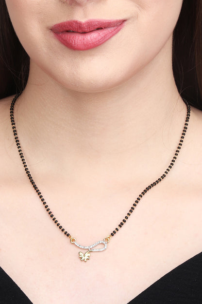 Gold Plated AD Mangalsutra with Black Beads