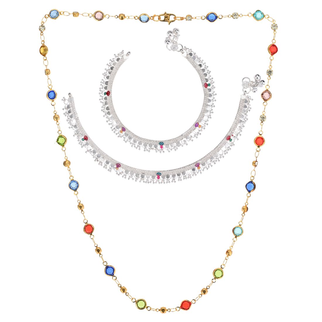 Silver Plated Anklets & 22 inch Gold Plated Chain