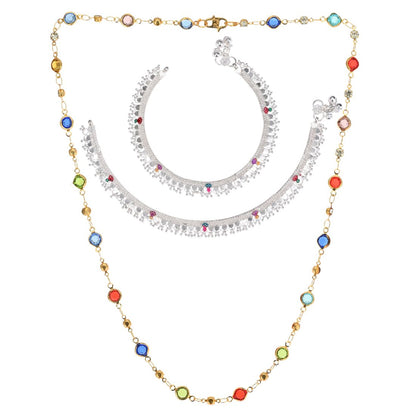 Silver Plated Anklets & 22 inch Gold Plated Chain