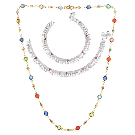 Silver Plated Anklets & 22 inch Gold Plated Chain