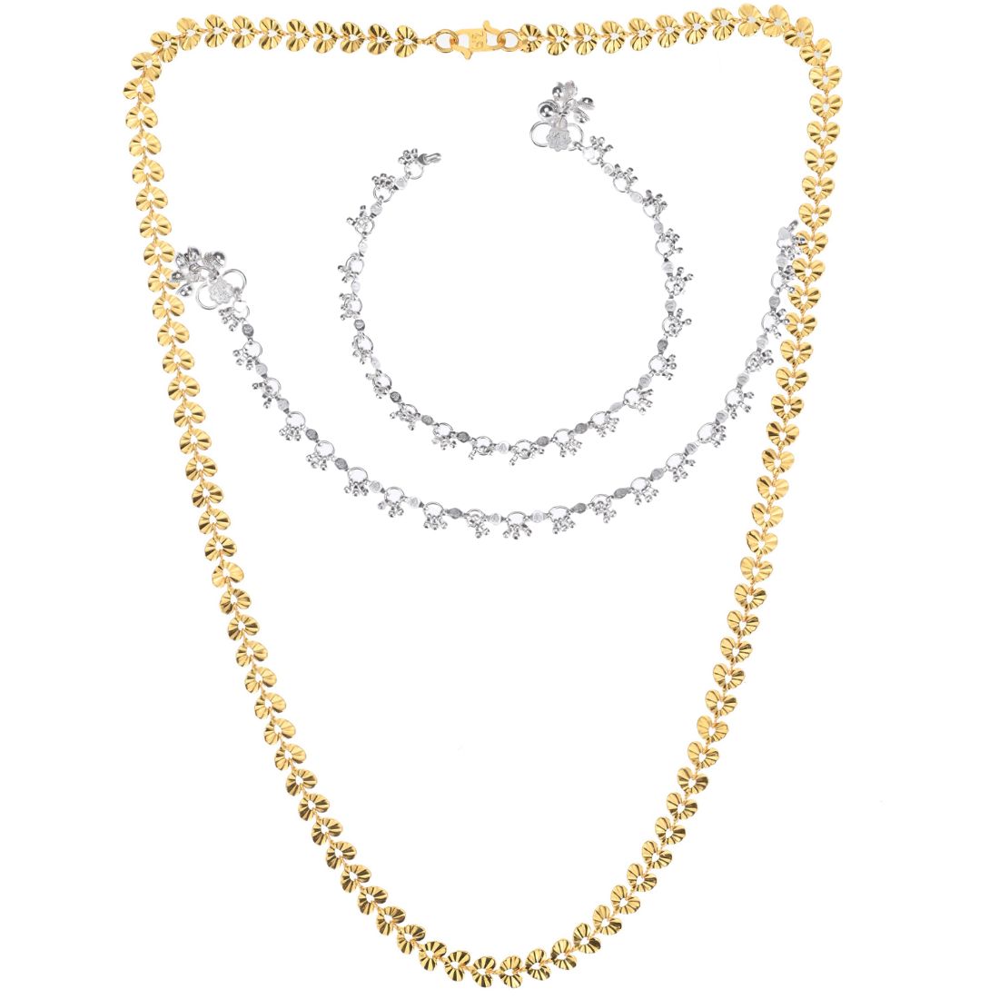 Silver Plated Anklets & 22 inch Gold Plated Chain
