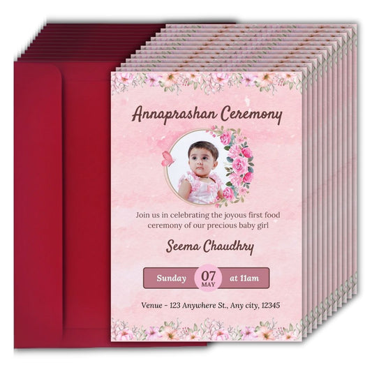 Customised Annaprashan Invitation Cards Pack of 12 , 5.8x8.3 Inch with Envelopes for Rice Ceremony