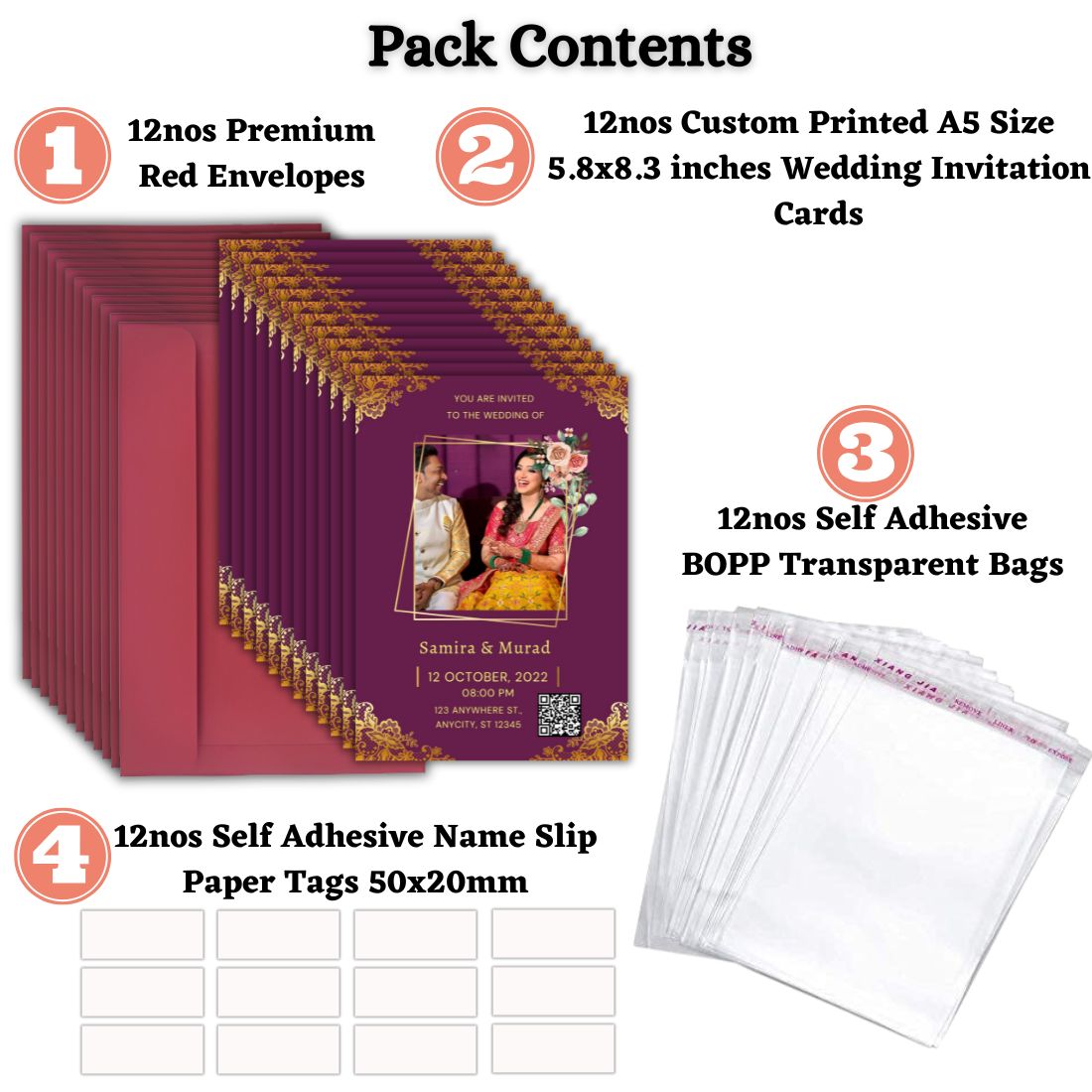 Wedding Invitation Card with Couple Photo | Customised Pack of 12 | One side Printed | Envelopes Included