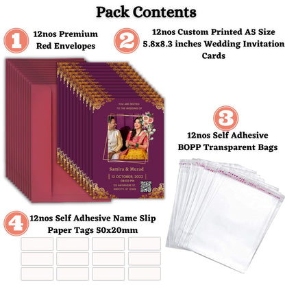 Wedding Invitation Card with Couple Photo | Customised Pack of 12 | One side Printed | Envelopes Included