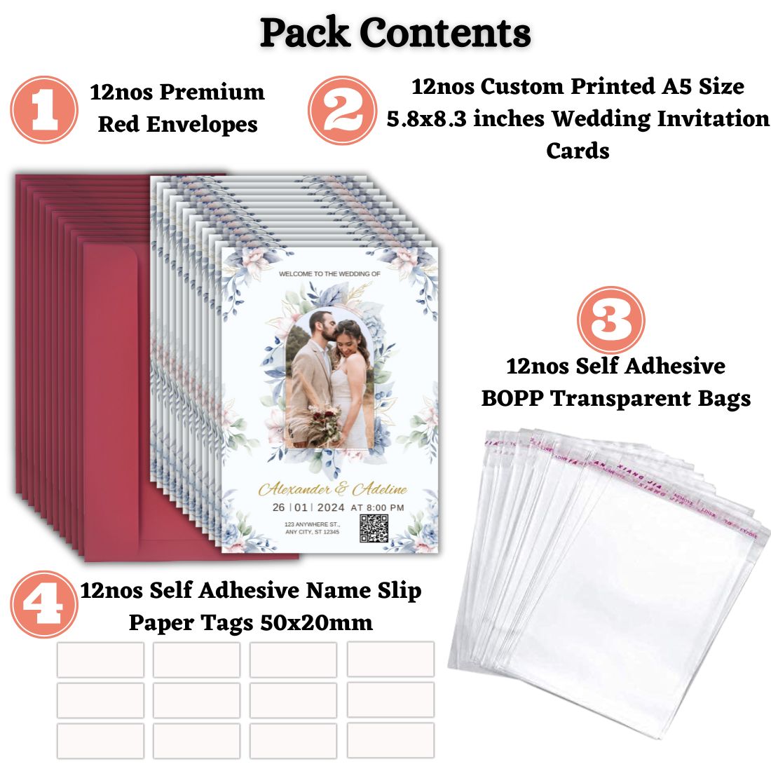 Wedding Invitation Card with Couple Photo | Customised Pack of 12 | One side Printed | Envelopes Included