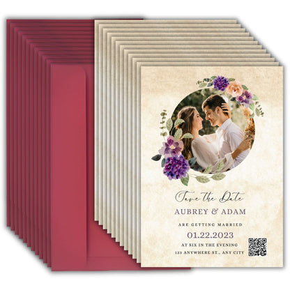 Wedding Invitation Card with Couple Photo | Customised Pack of 12 | One side Printed | Envelopes Included