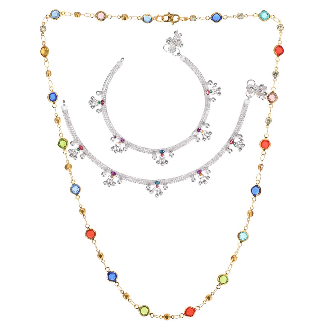 Silver Plated Anklets & 22 inch Gold Plated Chain