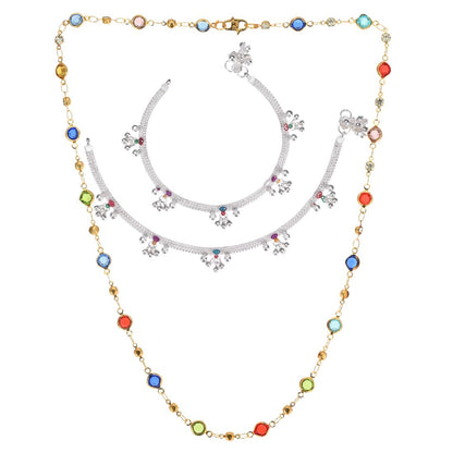 Silver Plated Anklets & 22 inch Gold Plated Chain