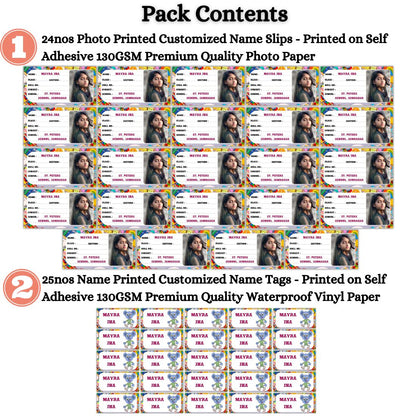 Kids Photo Name Slips & Tags | Pack of 49 | 24 Name Slips & 25 Tags