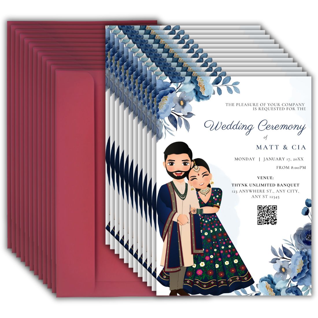Wedding Invitation Cards with Envelopes | Customised Pack of 12 | One side Printed