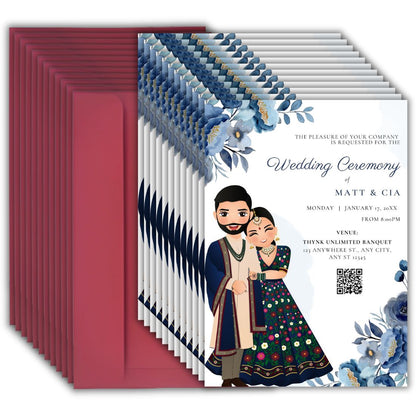 Wedding Invitation Cards with Envelopes | Customised Pack of 12 | One side Printed