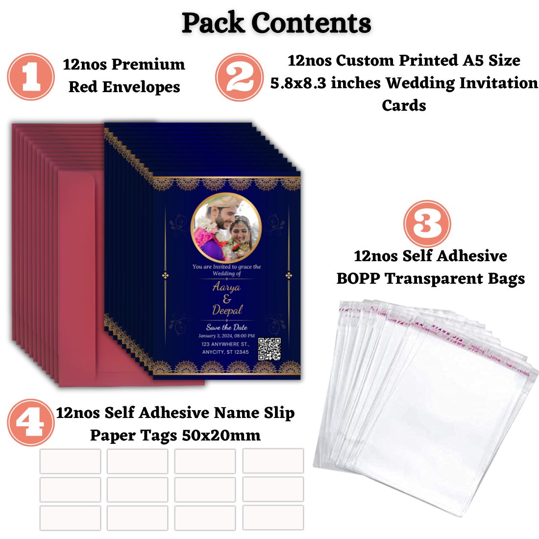 Wedding Invitation Card with Couple Photo | Customised Pack of 12 | One side Printed | Envelopes Included