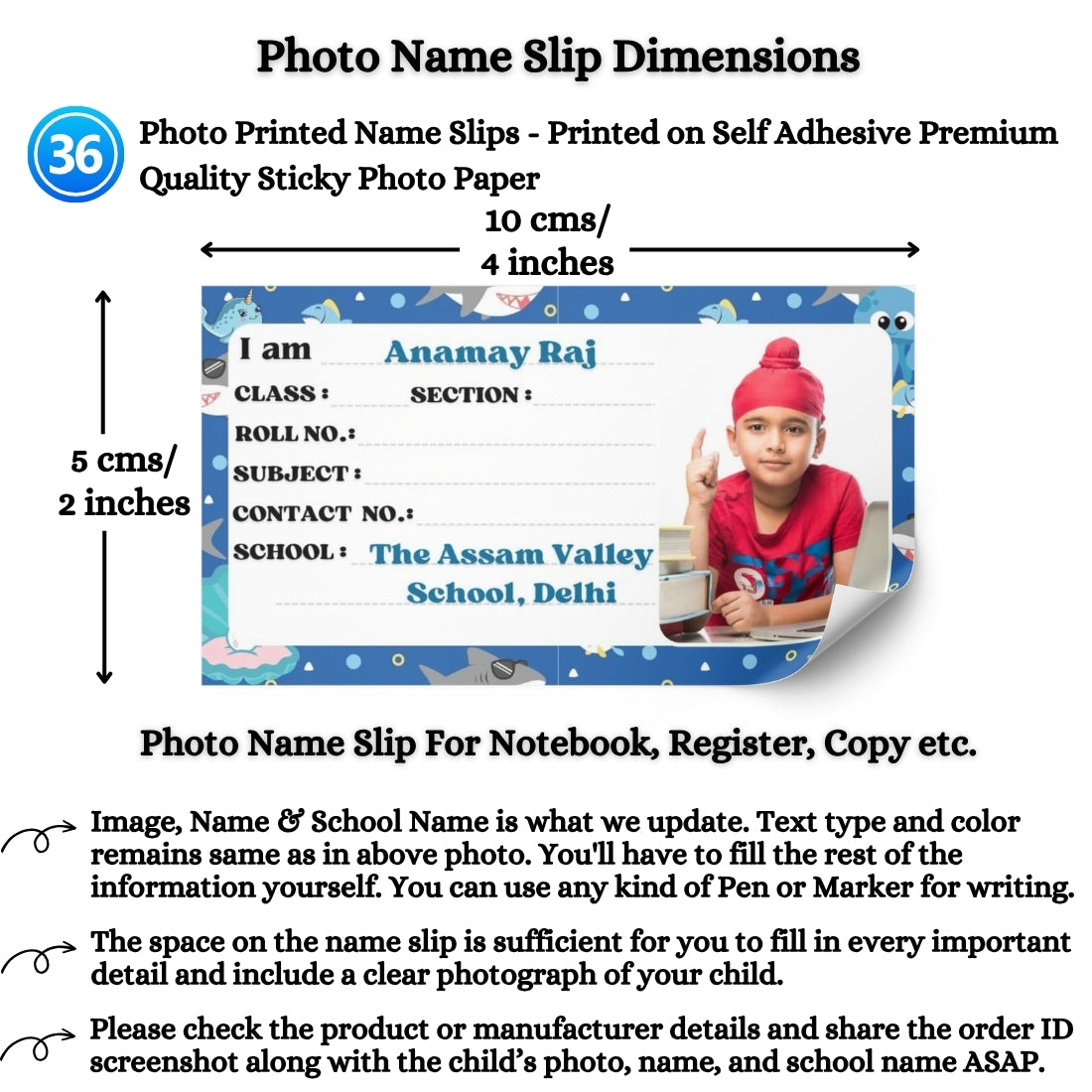 Kids Photo Name Slips Pack of 36