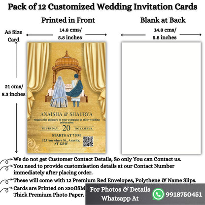 Wedding Invitation Cards with Envelopes | Customised Pack of 12 | One side Printed