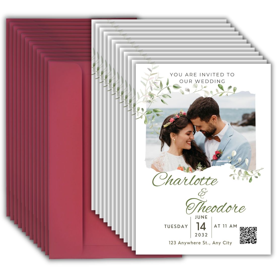 Wedding Invitation Card with Couple Photo | Customised Pack of 12 | One side Printed | Envelopes Included