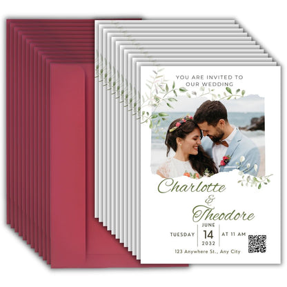 Wedding Invitation Card with Couple Photo | Customised Pack of 12 | One side Printed | Envelopes Included